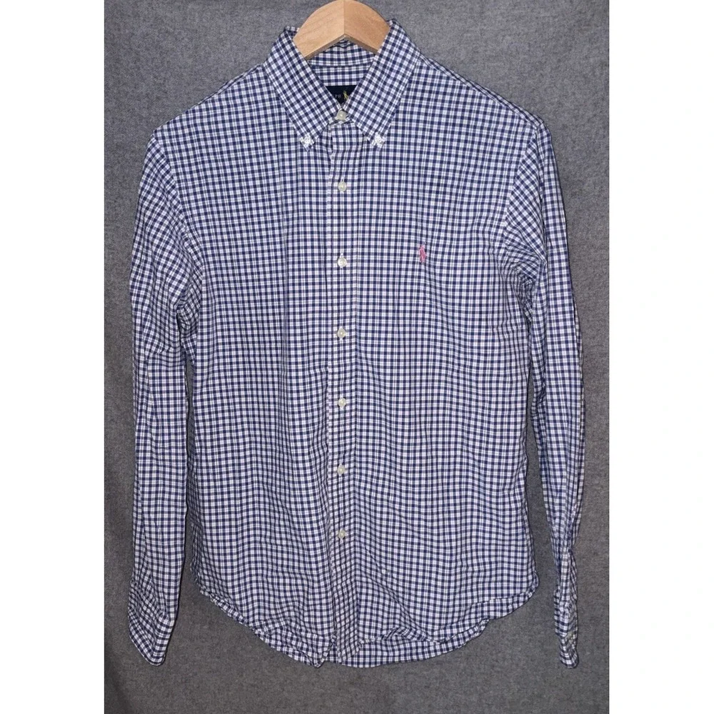 Polo Ralph Lauren Blue Plaid Button Down Mens Medium Long Sleeve